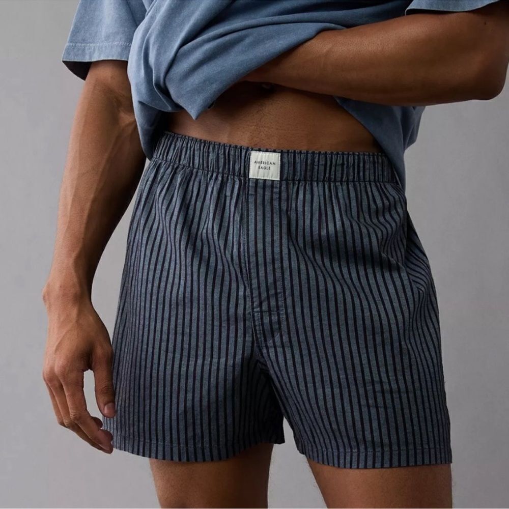 AE Navy Men’s Striped Oxford Stretch Boxer Short